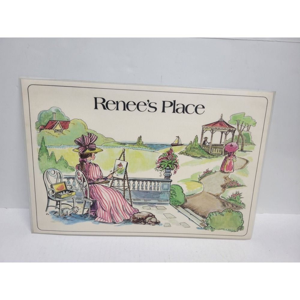 Vintage 1975 Russ Berrie Renees Place Placemat Victorian Artist Scene‎ 17.5x11.5
